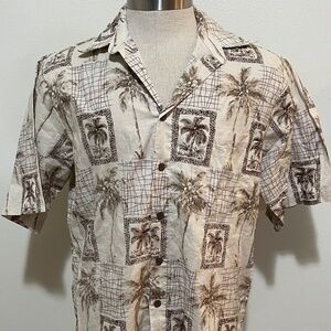 Joe Kealoha by Reyn Spooner Hawaiian Camp Aloha Shirt Brown Palm Trees Sz S
